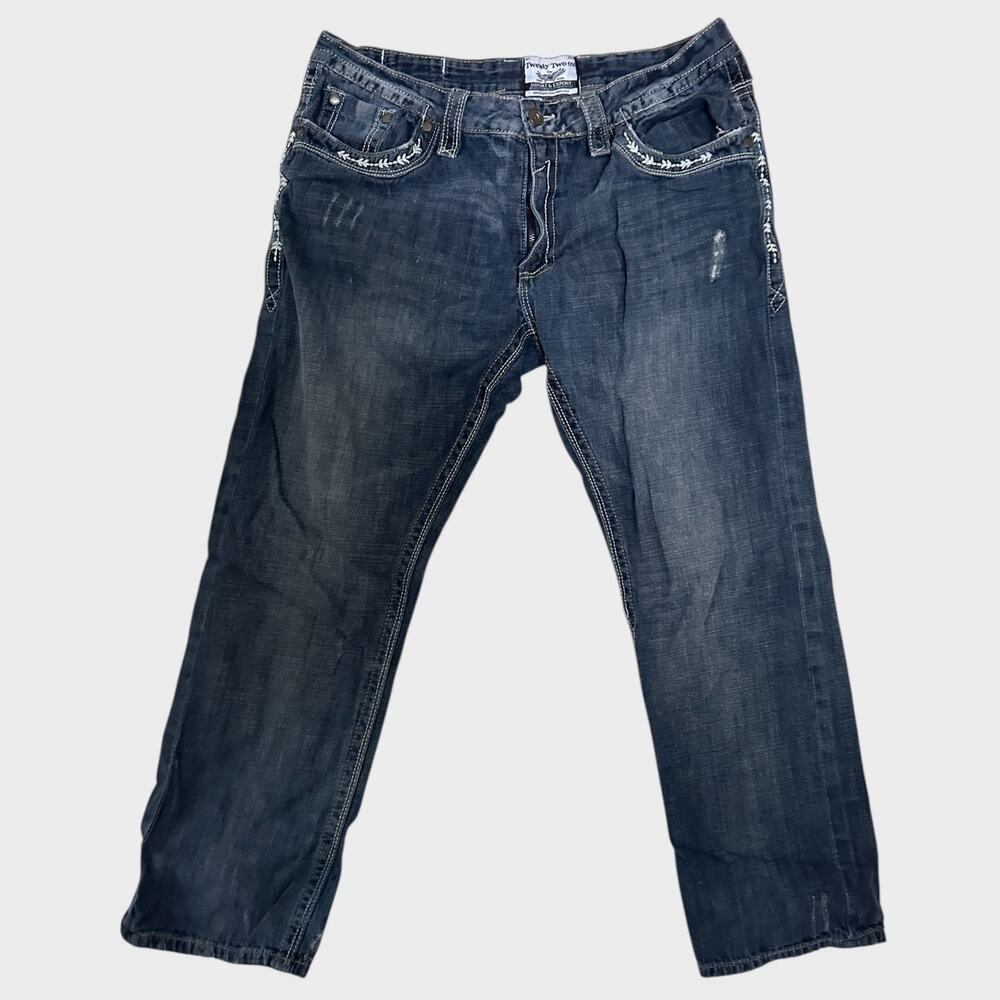 Twenty Two Oz 22oz Mens Blue Denim Jeans 40W 32L Distressed